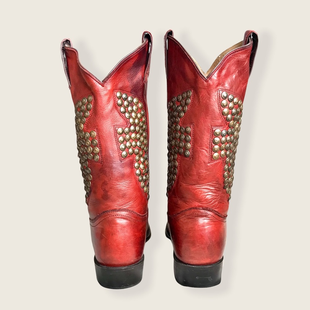 RARE Frye Billy Hammered Stud Red Leather Western/Southern Cowboy Riding Boots - Picture 9 of 13
